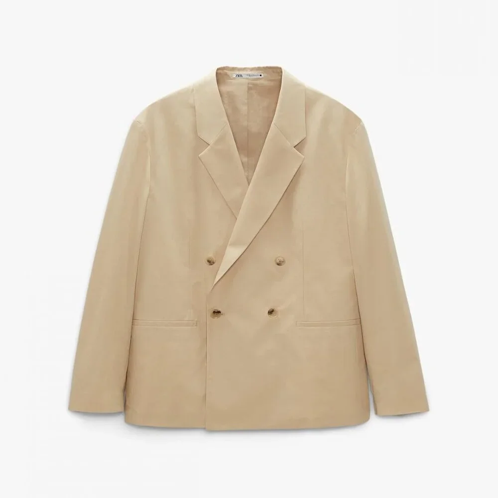 Zara Poplin Double Breasted Suit Blazer